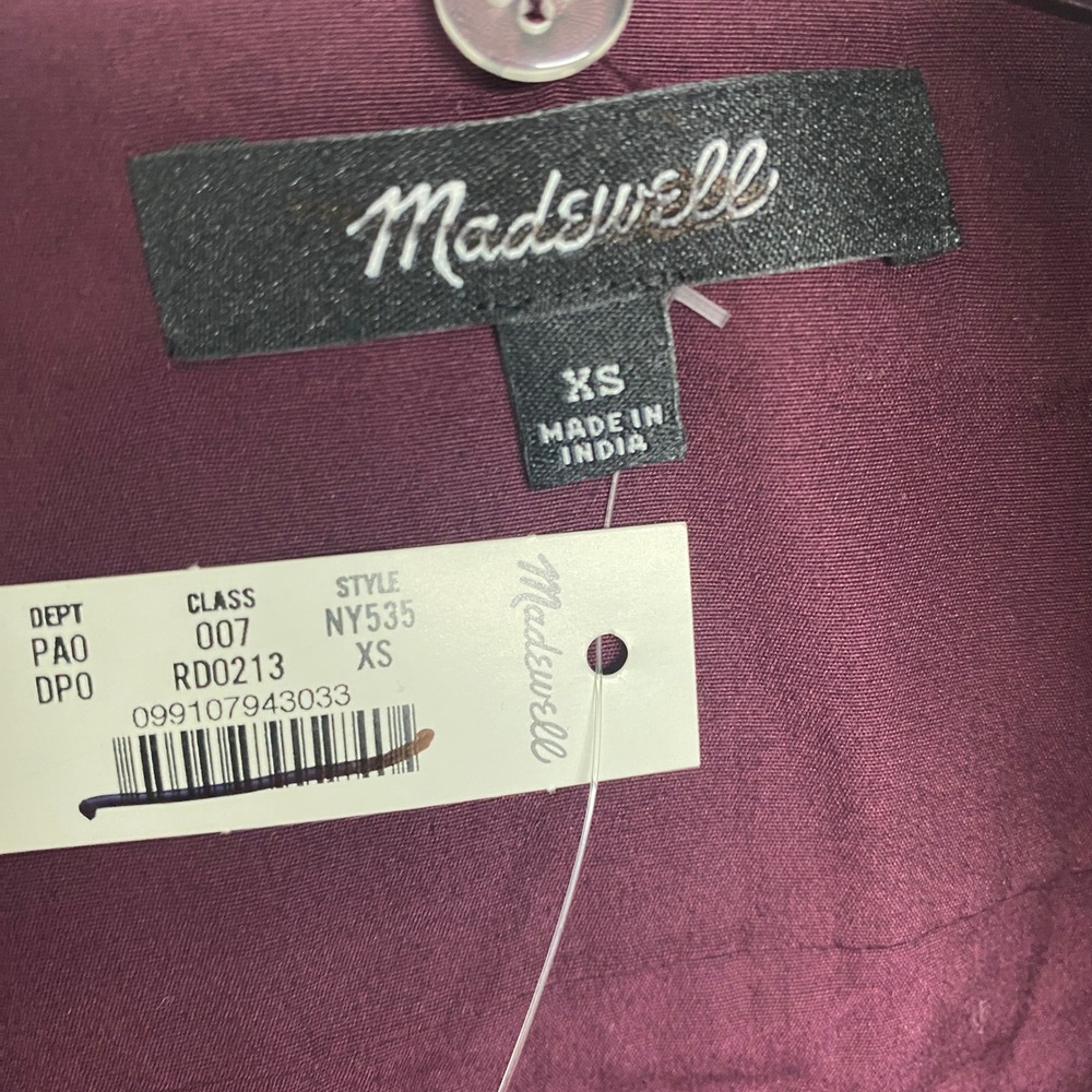 Madewell Top Womens XS V Neck Puff Sleeve Blouse Tie Cabernet Burgundy NY535 - Picture 3 of 8